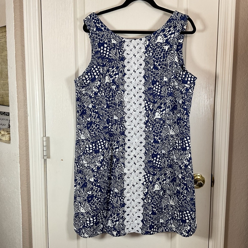 Lilly Pulitzer Target Women's Dress 18 Blue Floral White Embroidered Front NWOT